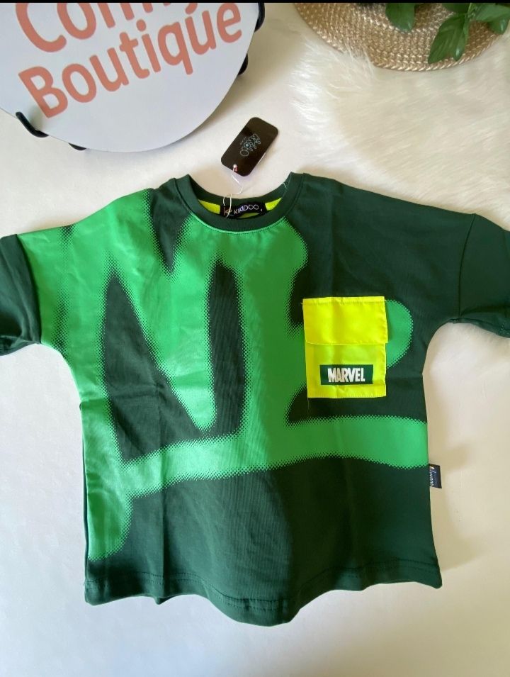 Boys’ Marvel Green Pocket T-Shirt | Casual Summer Cotton Tee|B1734
