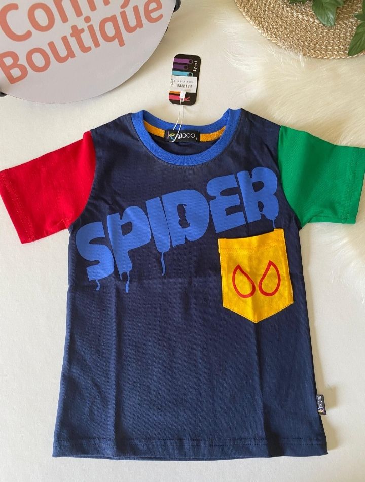 Boys Spider Color Block Cotton T-Shirt – Navy Blue | Summer Casual Tee|B1724