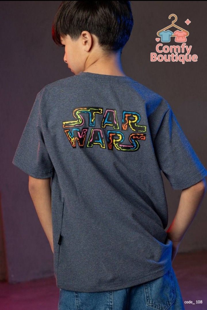 Boys Star Wars Oversized Graphic T-Shirt – Dark Grey Casual Cotton Tee|B1712