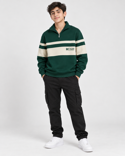 Boys' Forest Green Half-Zip Sweatshirt – "Be The Game Changer"