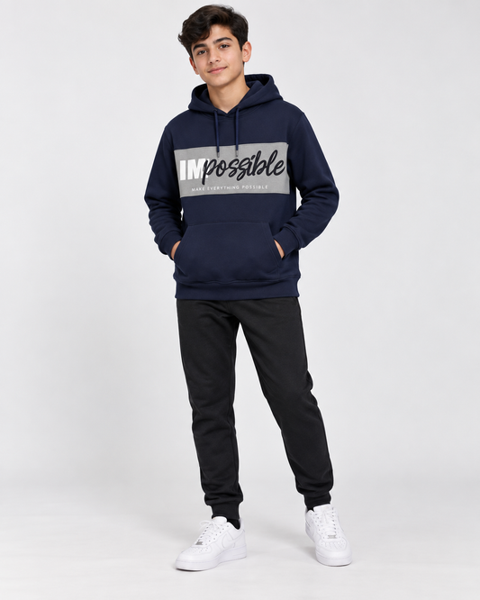 Boys' Navy Blue "Impossible" Graphic Hoodie – Comfy Style