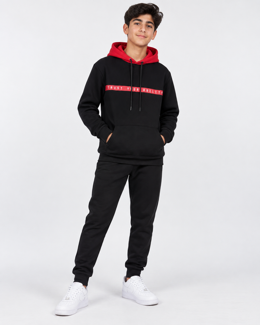Boys' Black & Red "Trust Your Ability" Graphic Hoodie