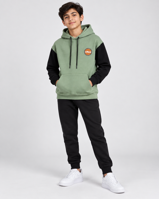 Boys Olive Green & Black 'Lollipop' Colorblock Hoodie
