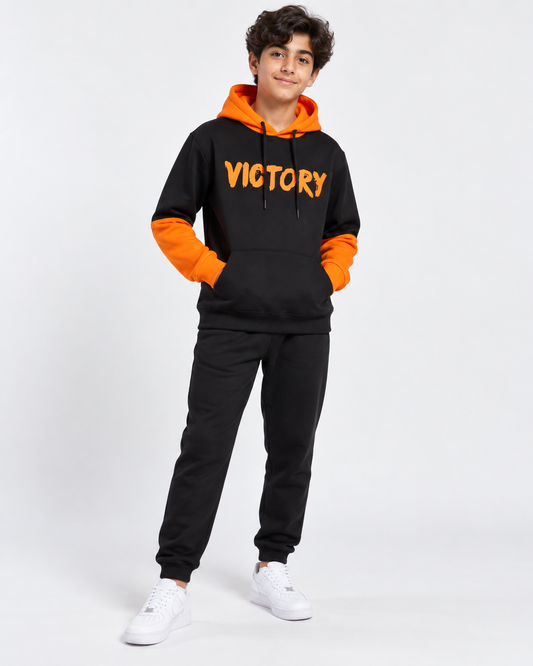 Boys Black & Orange 'Victory' Colorblock Graphic Hoodie