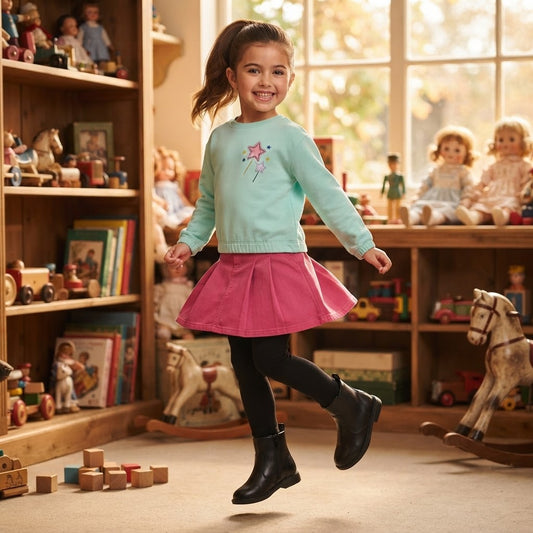 Girls Mint Green "Little Princess" Sweatshirt & Fuchsia Pleated Skirt Set