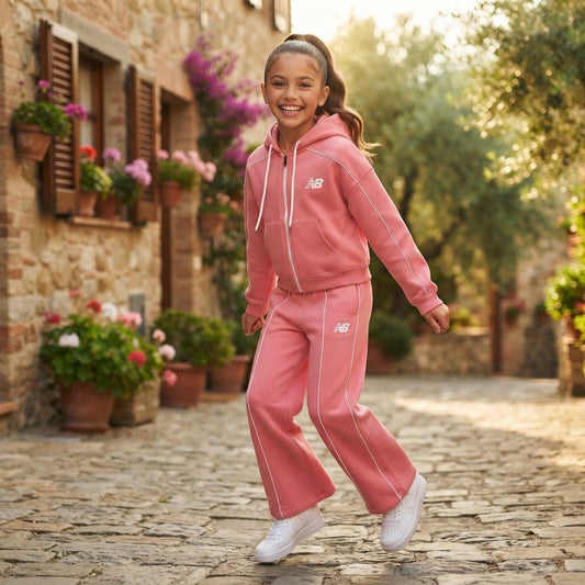 Pink Girls’ Zip-Up Hoodie & Wide-Leg Pants Set : YM2-005G