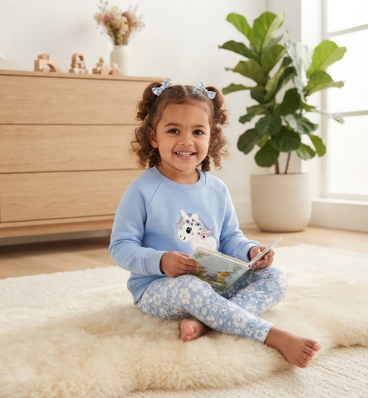 Girls' Unicorn 2-Piece Set – Periwinkle Sweatshirt & Floral Leggings : KZ2-003G