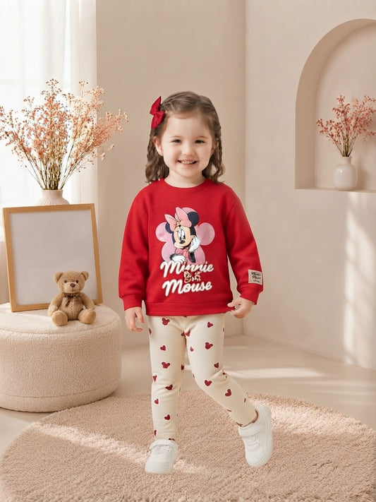 Girls' Minnie Mouse Red Fleece Sweatshirt & Printed Pants Set : VA5-002G
