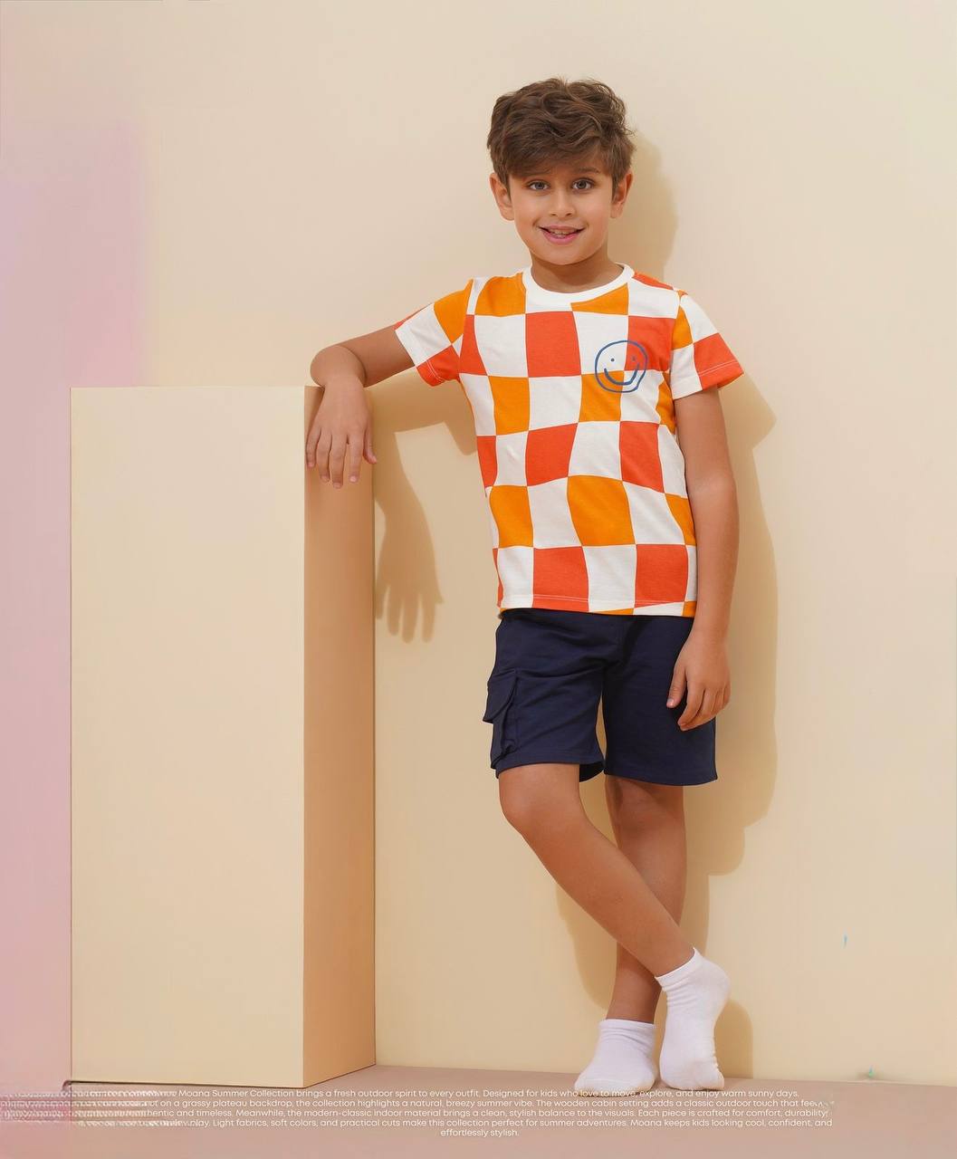 Sunny Checker Boys Tee + Navy Cargo Shorts Set