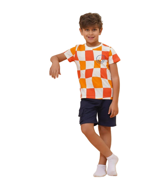 Sunny Checker Boys Tee + Navy Cargo Shorts Set MO2578