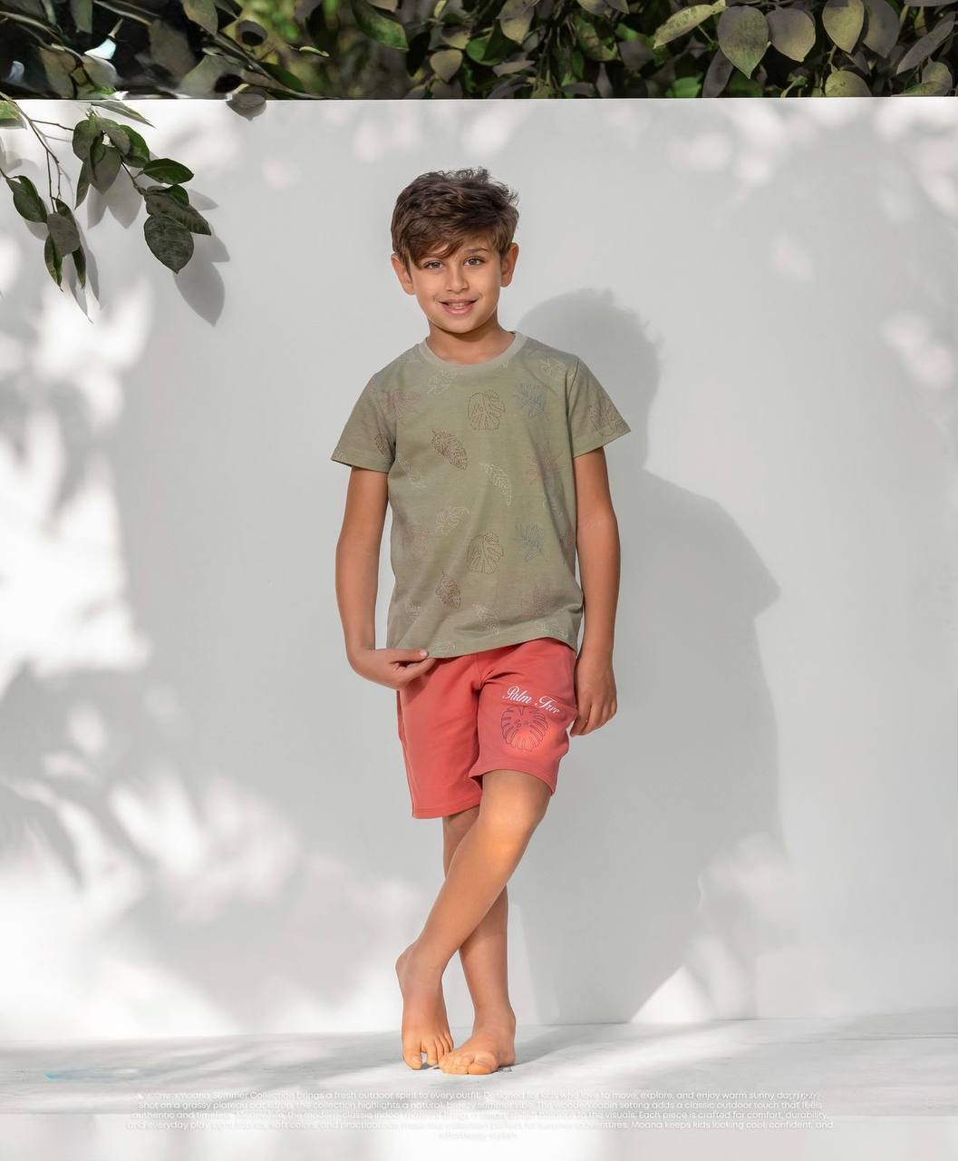 Boys Tropical Leaf Tee +  Palm Love coral shorts summer Set