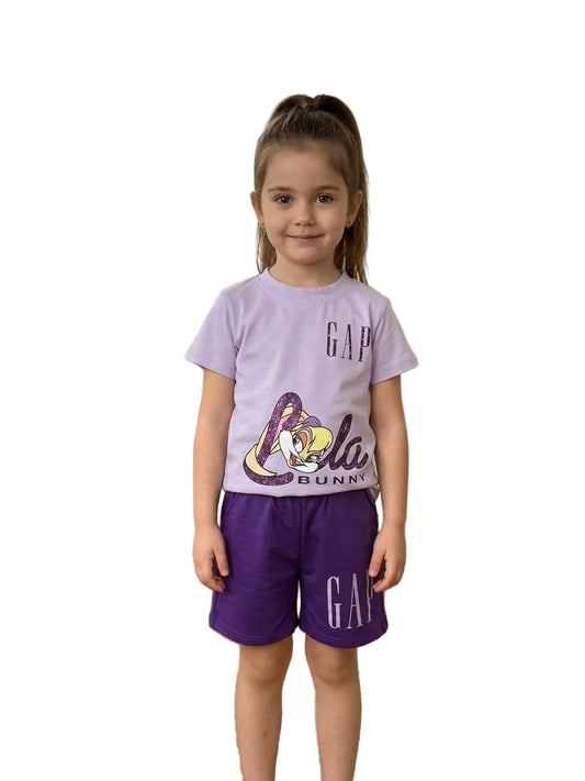 Girls Lola Bunny Cotton Summer Set – Lavender T-Shirt & Purple Shorts | GAP001G
