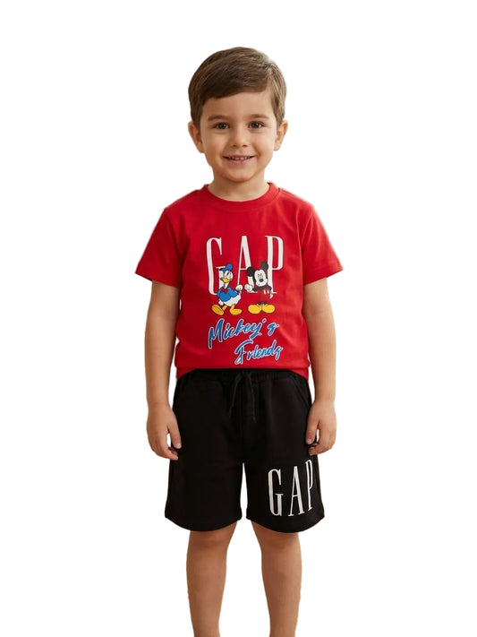 Cute Mickey & Friends Boys Summer Set – Red T-Shirt & Black Shorts |GAP001B