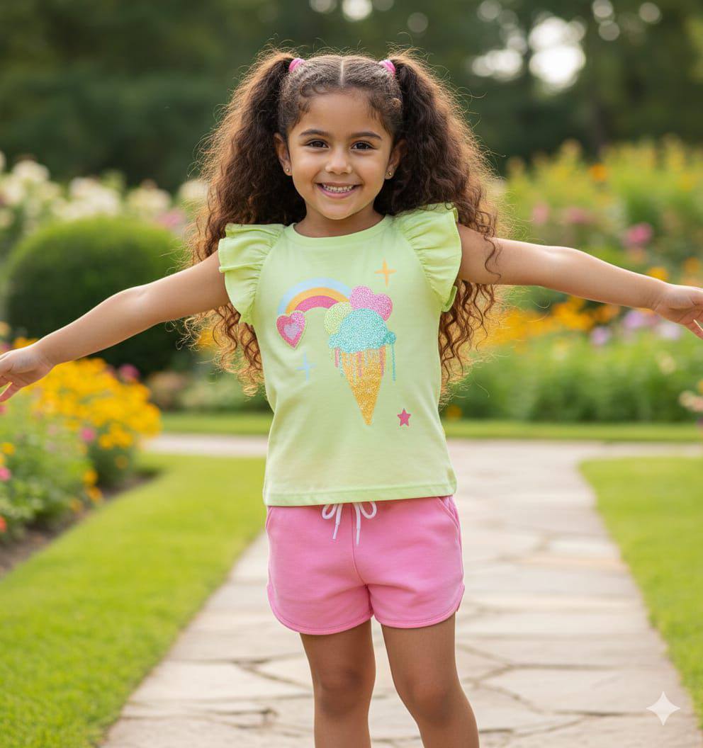 Girls Playtime Outfit – Pastel Top & Comfy Shorts