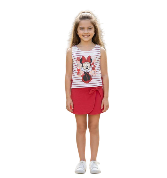 Girls Casual Minnie Print Set – KB003G -  Red & White Summer Style