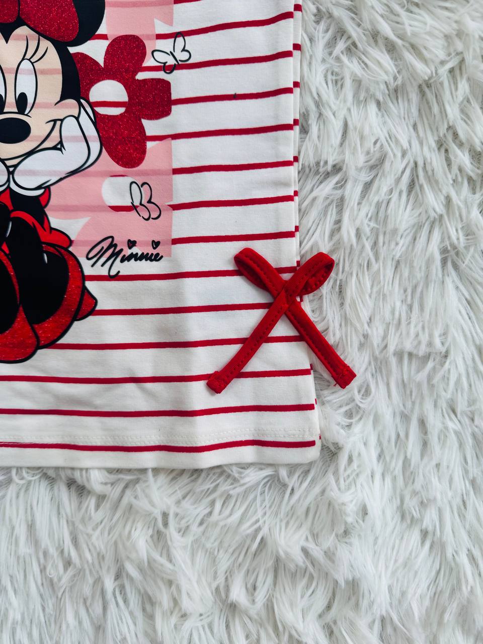 Girls Casual Minnie Print Set – Red & White Summer Style