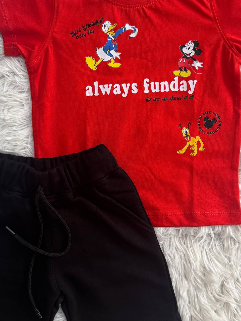 Boys Summer Casual Set – Rust Graphic T-Shirt & Black Shorts ☀️🧡