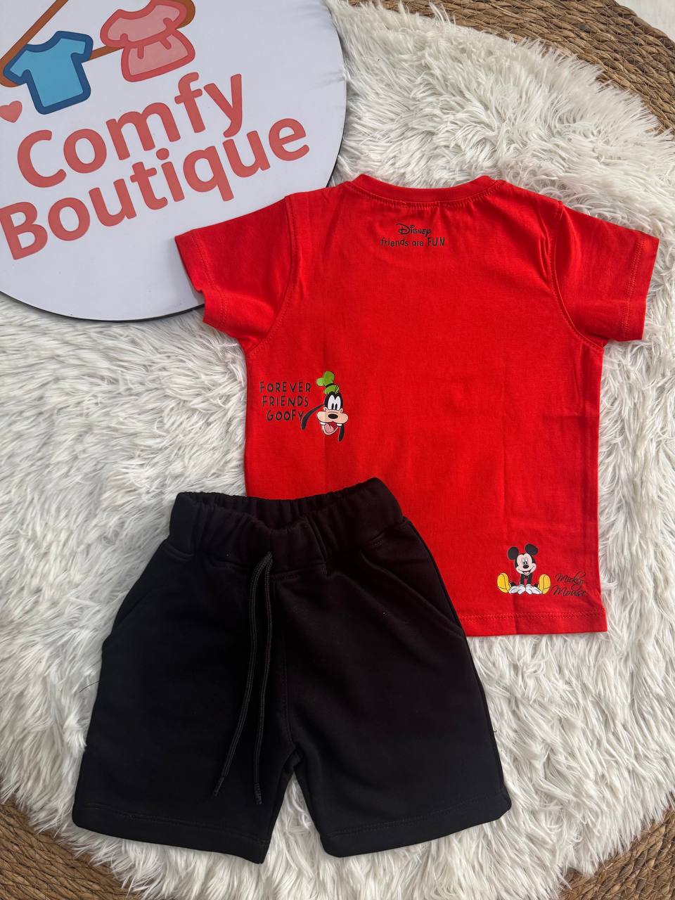 Boys Summer Casual Set – Rust Graphic T-Shirt & Black Shorts ☀️🧡