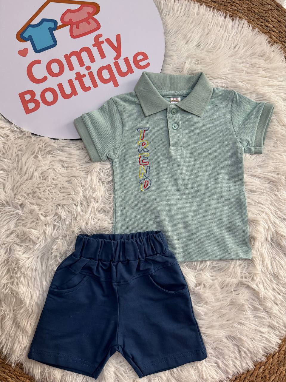 Toddler Boys Polo Summer Set – Mint Green Polo Shirt & Blue Shorts 👕💙