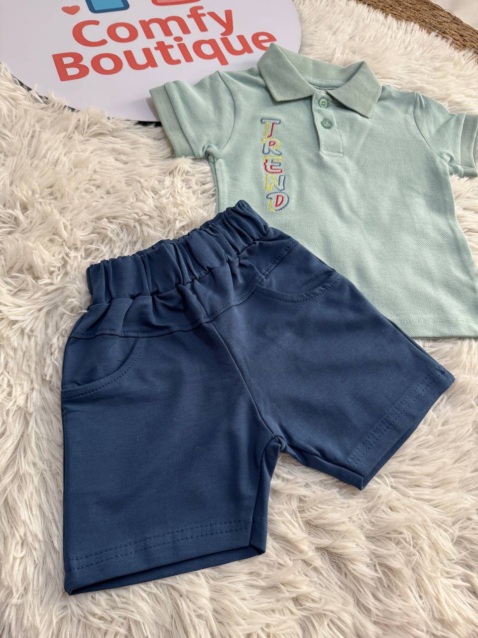 Toddler Boys Polo Summer Set – Mint Green Polo Shirt & Blue Shorts 👕💙