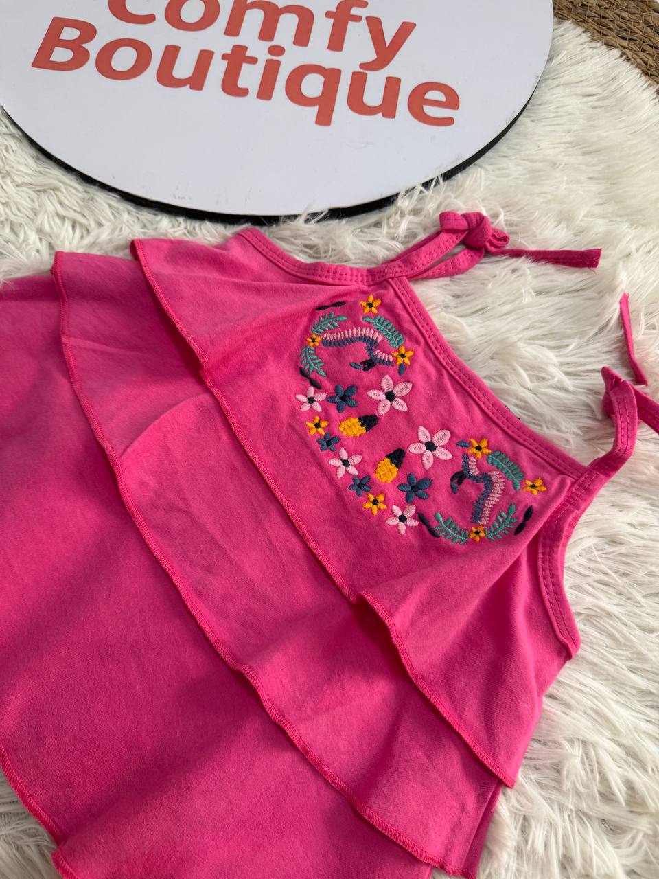 Girls’ Pink Embroidered Top & Denim Shorts Set