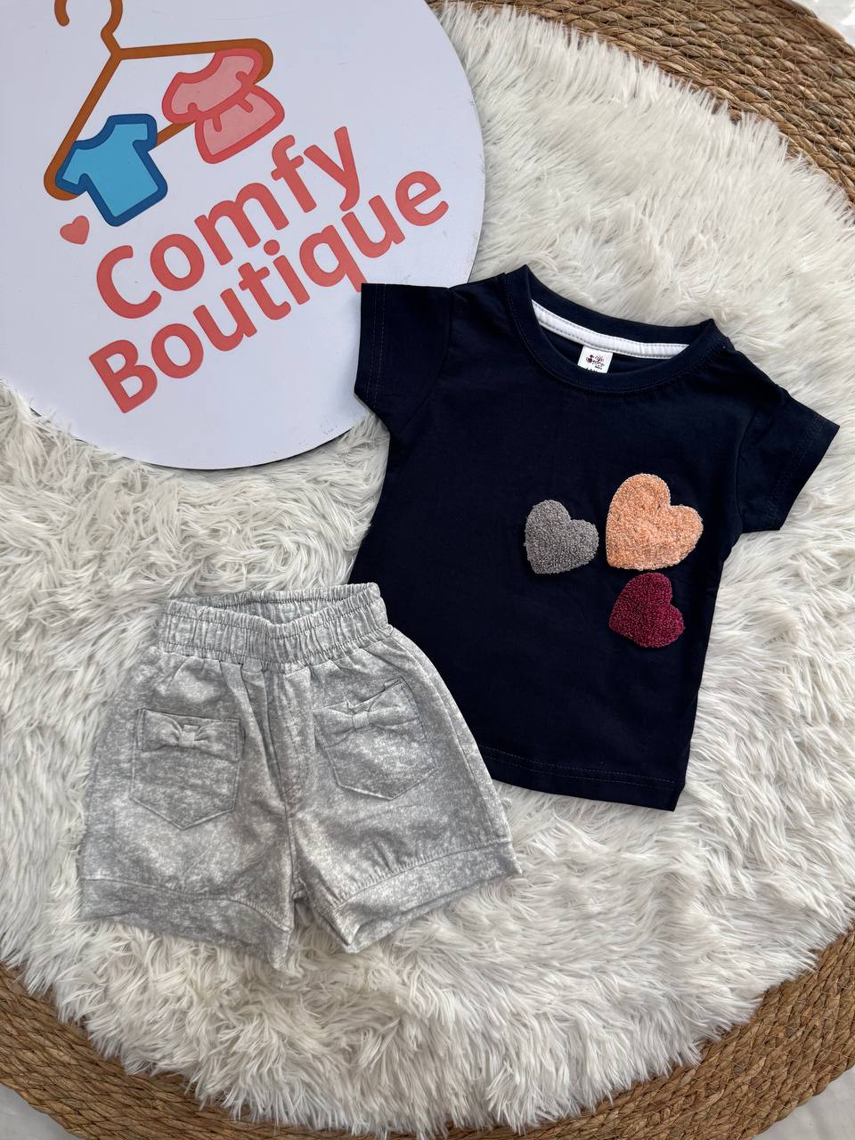 Stylish Heart Patch Tee & Soft Shorts Combo