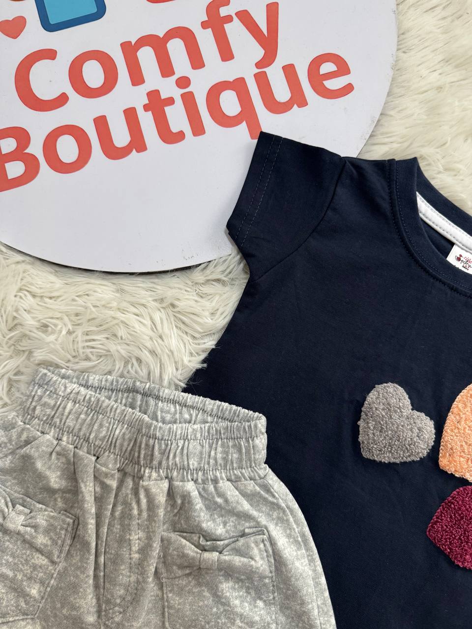 Stylish Heart Patch Tee & Soft Shorts Combo