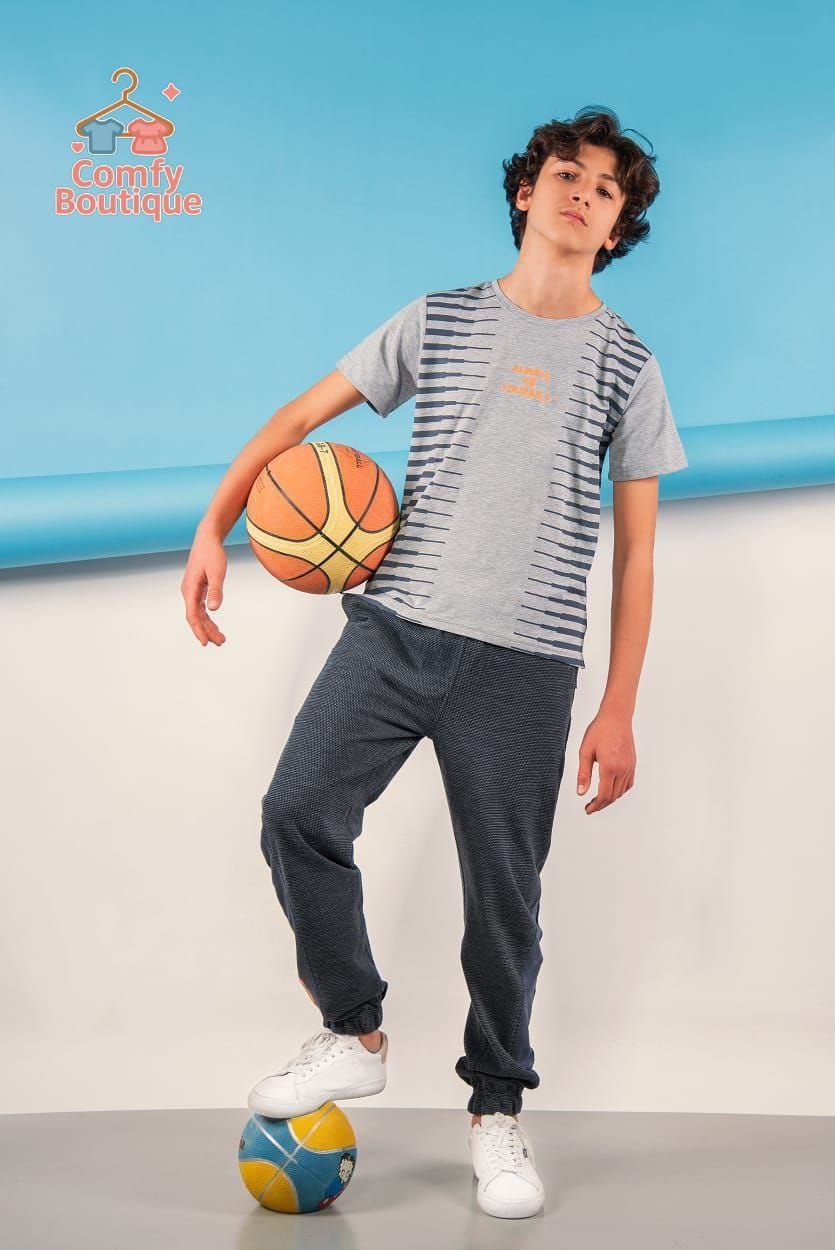 Kids’ Casual Sportswear Set – Striped T-Shirt & Comfortable Jogge