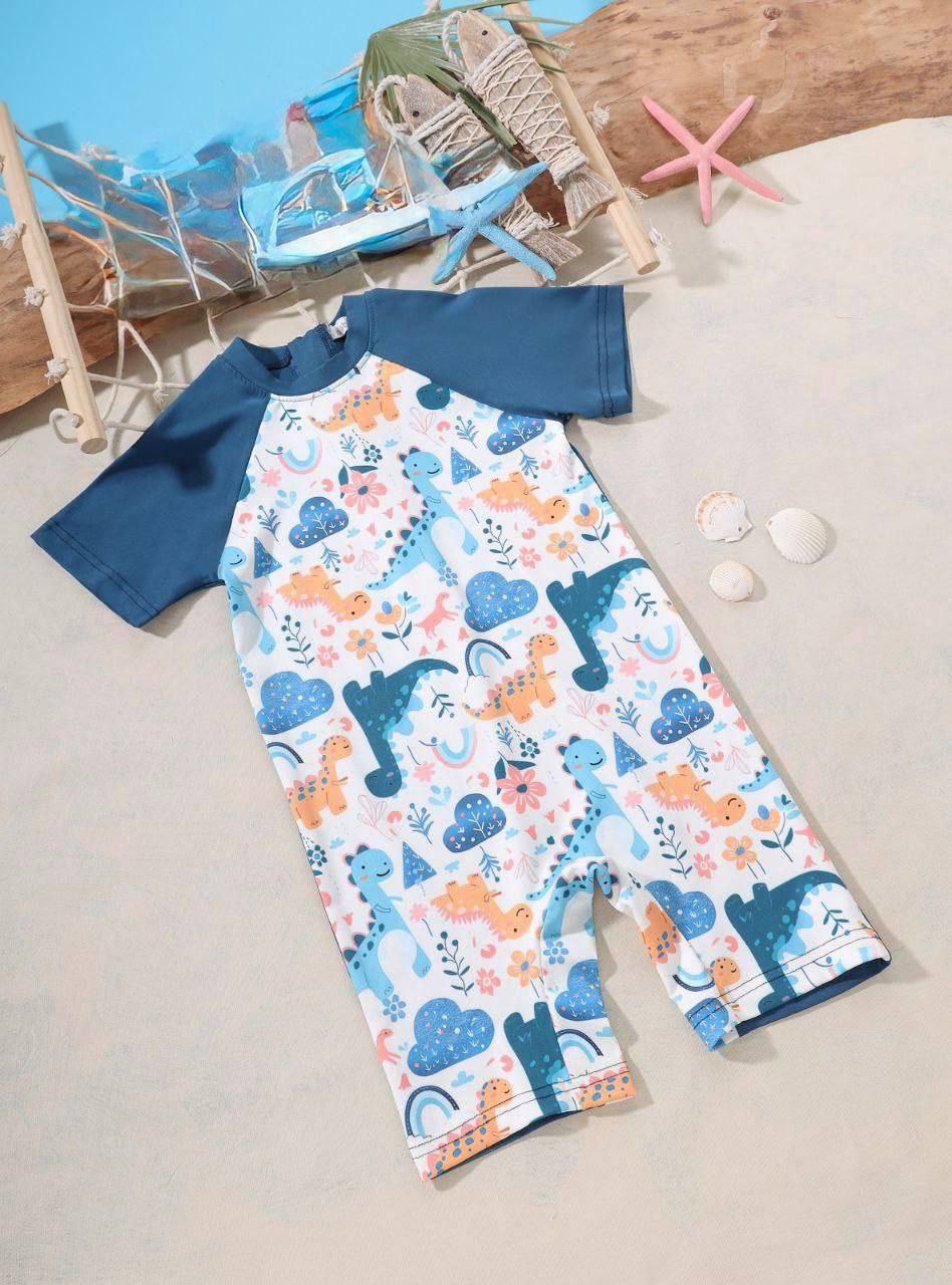 Baby Boys Dinosaur Print Romper | Cute Summer Beach Swimwear