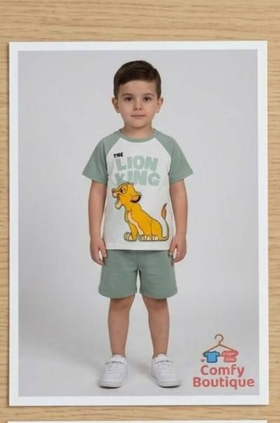 Disney The Lion King Boys’ Summer T-Shirt & Shorts Set – Green Simba 2-Piece Outfit