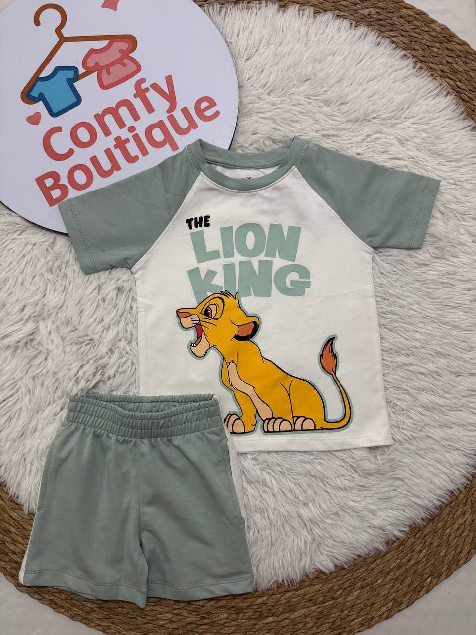 Disney The Lion King Boys’ Summer T-Shirt & Shorts Set – Green Simba 2-Piece Outfit