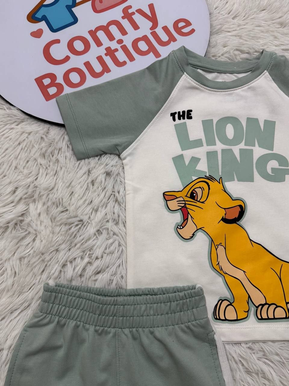 Disney The Lion King Boys’ Summer T-Shirt & Shorts Set – Green Simba 2-Piece Outfit