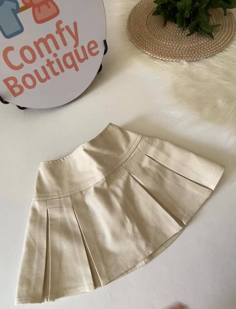 Girls’ Cream Pleated Skirt – Elegant Casual Mini Skirt for Kids