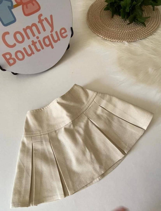 Girls’ Cream Pleated Skirt – Elegant Casual Mini Skirt for Kids