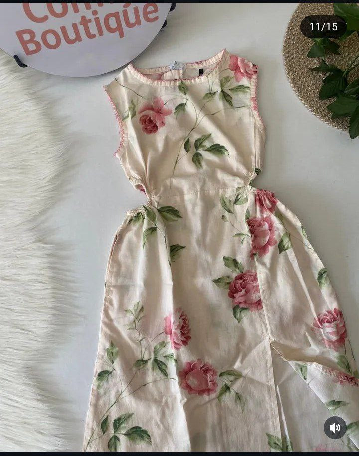 Girls’ Pink Floral Sleeveless Dress – Elegant Summer A-Line Dress