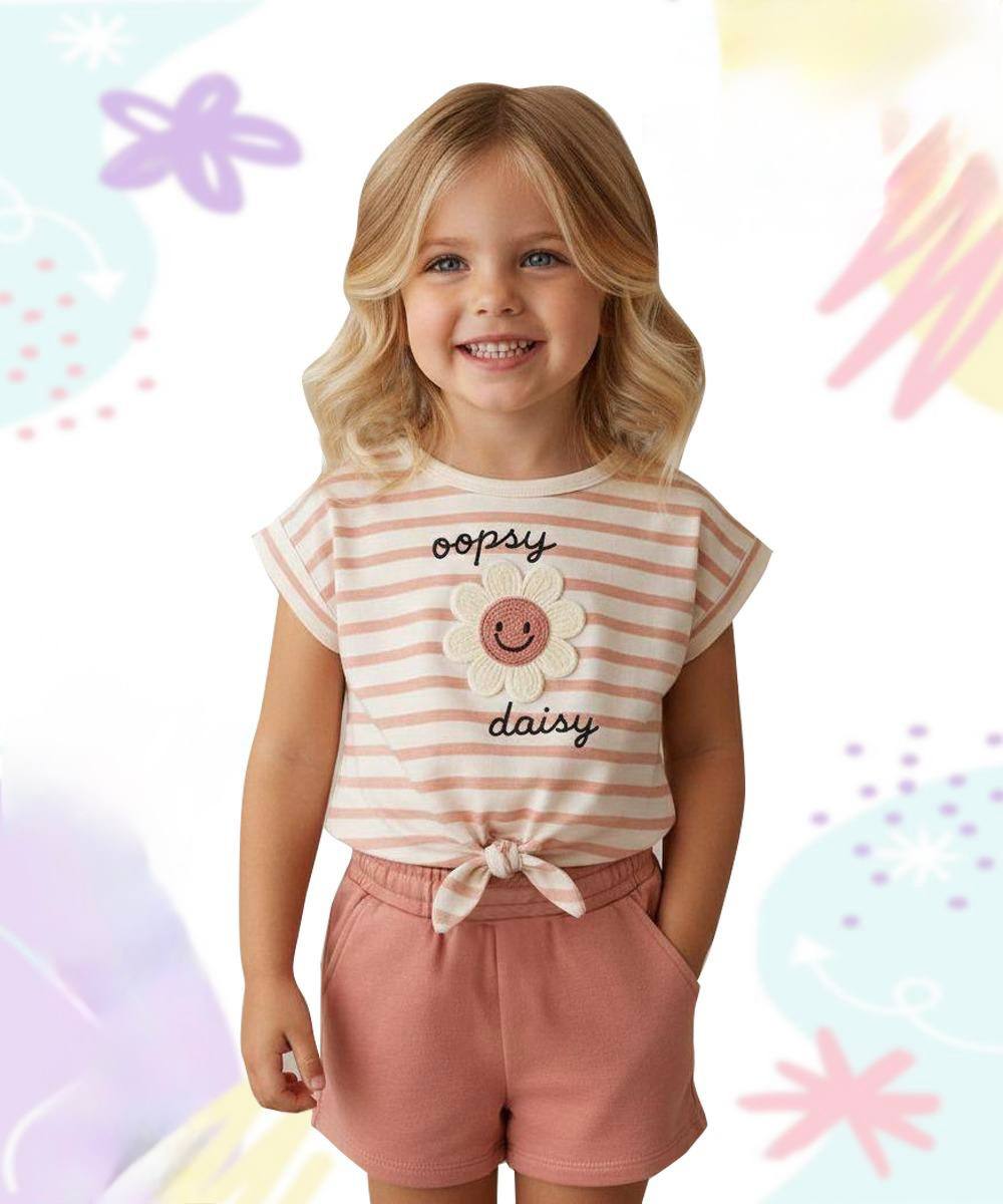 Cute Daisy Print Girls Summer Outfit