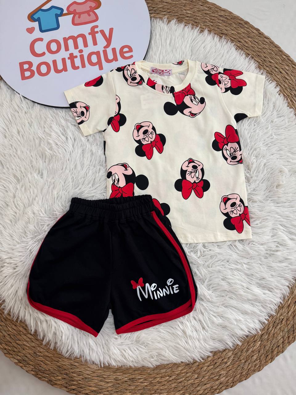 Girls Minnie Mouse Summer Set – White & Black