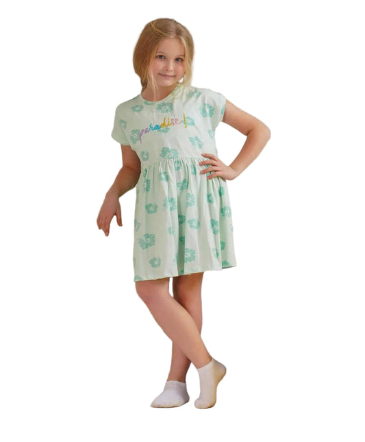 Girls Paradise Floral Dress – Mint Green|MO4240