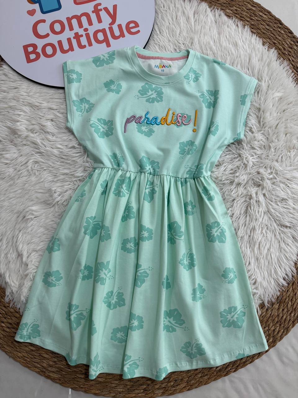 Girls Paradise Floral Dress – Mint Green