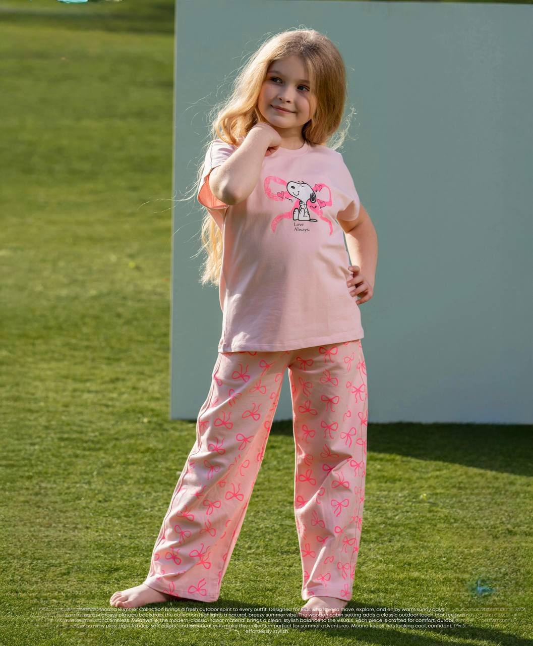 Girls Snoopy Pink Pajama Set – Soft & Playful Summer Sleepwear 🌸🐾