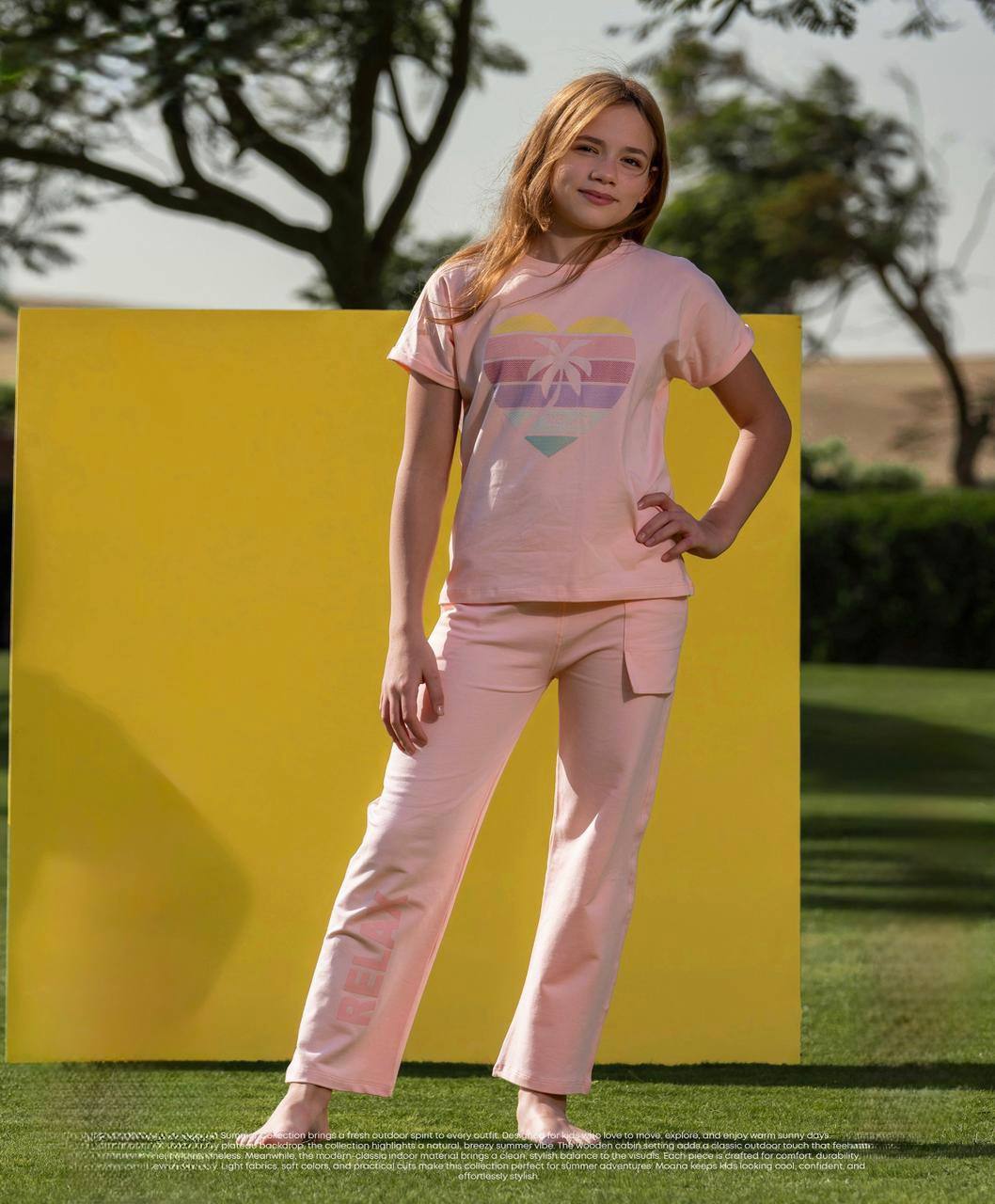 Girls Palm Heart Pink Lounge Set – Casual Summer Comfort Outfit