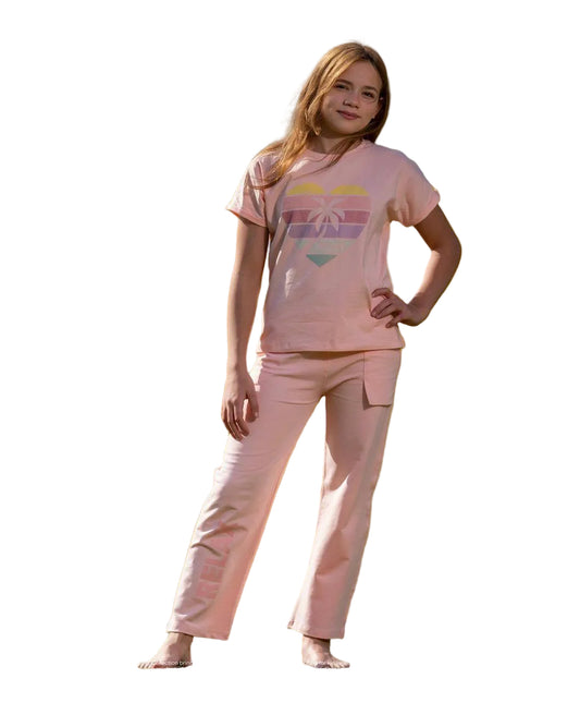 Girls Palm Heart Pink Lounge Set – Casual Summer Comfort Outfit MO4215