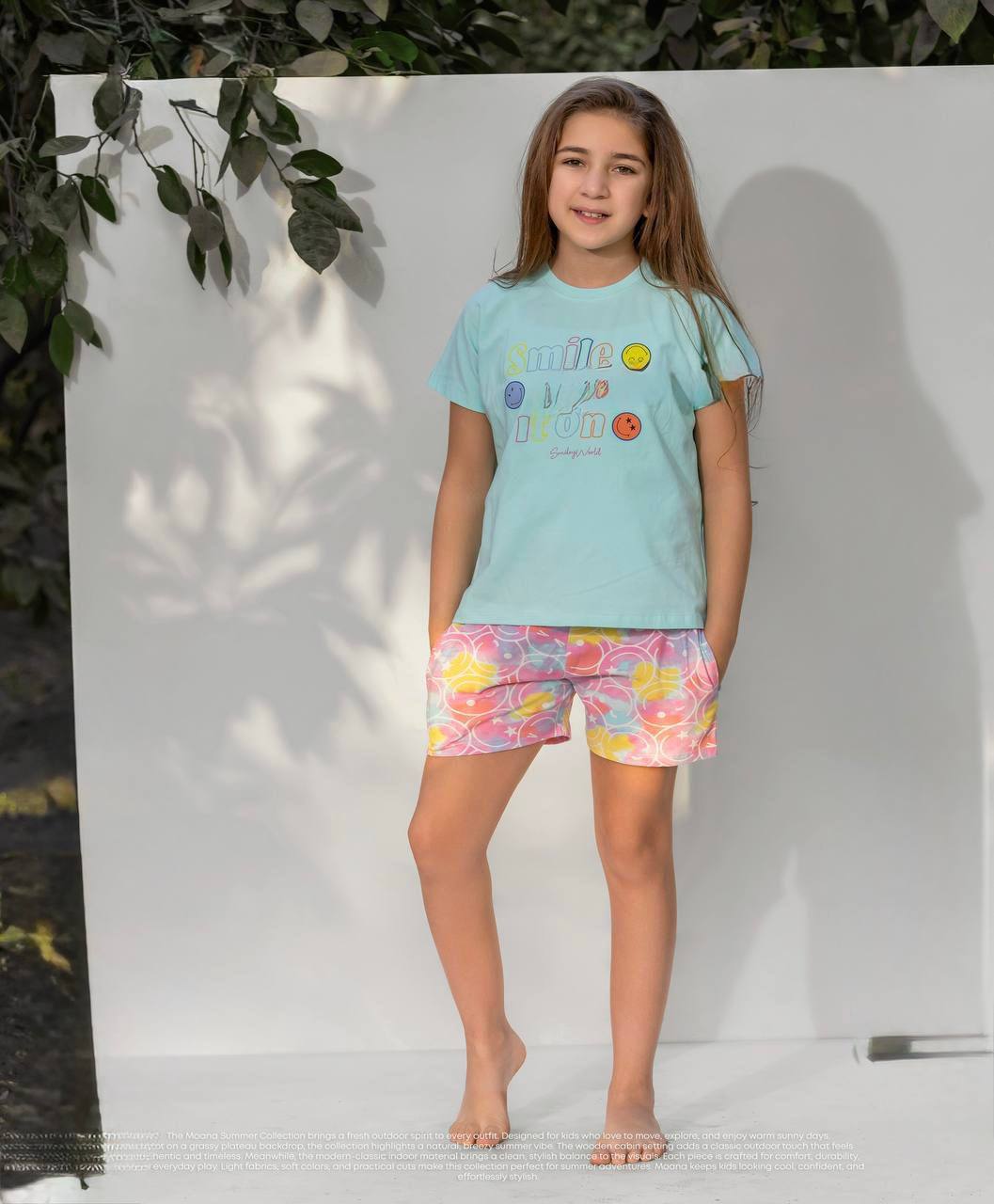 Girls Smile Bright Summer Shorts Set – Fun & Colorful Kids Outfit ☀️😊
