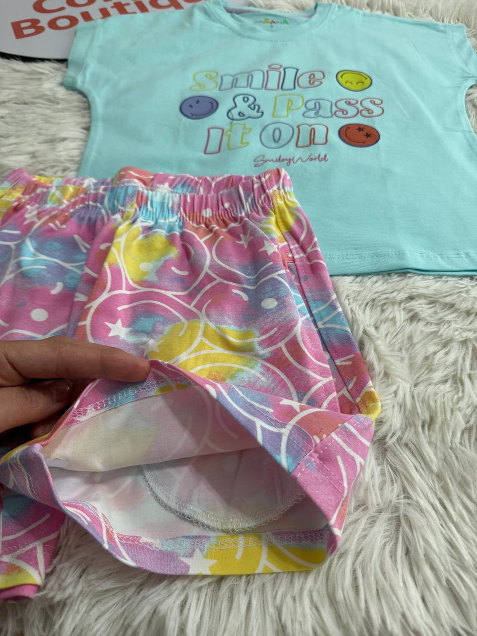 Girls Smile Bright Summer Shorts Set – Fun & Colorful Kids Outfit ☀️😊