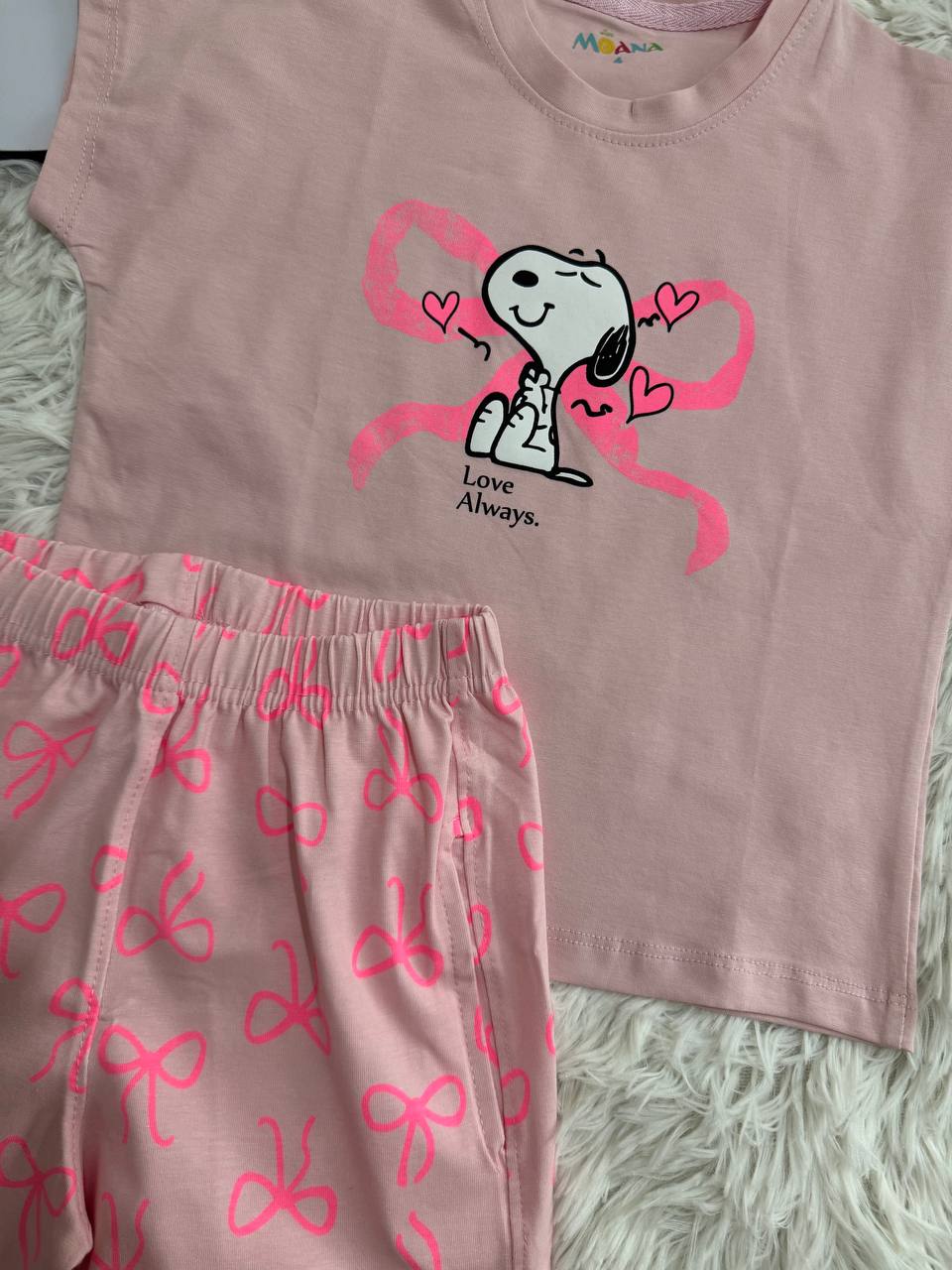 Girls Snoopy Pink Summer Shorts Set – Cute & Comfy Sleepwear 🩷🐾