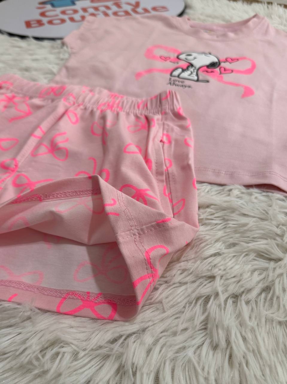 Girls Snoopy Pink Summer Shorts Set – Cute & Comfy Sleepwear 🩷🐾
