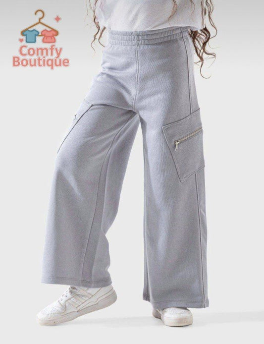 Girls Grey Wide Leg cargo sweatpants pocket|SO0655