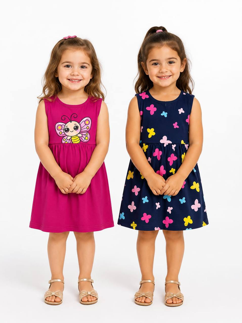 Girls Sleeveless Cotton Summer Dress – Butterfly & Floral Print | Soft & Comfortable