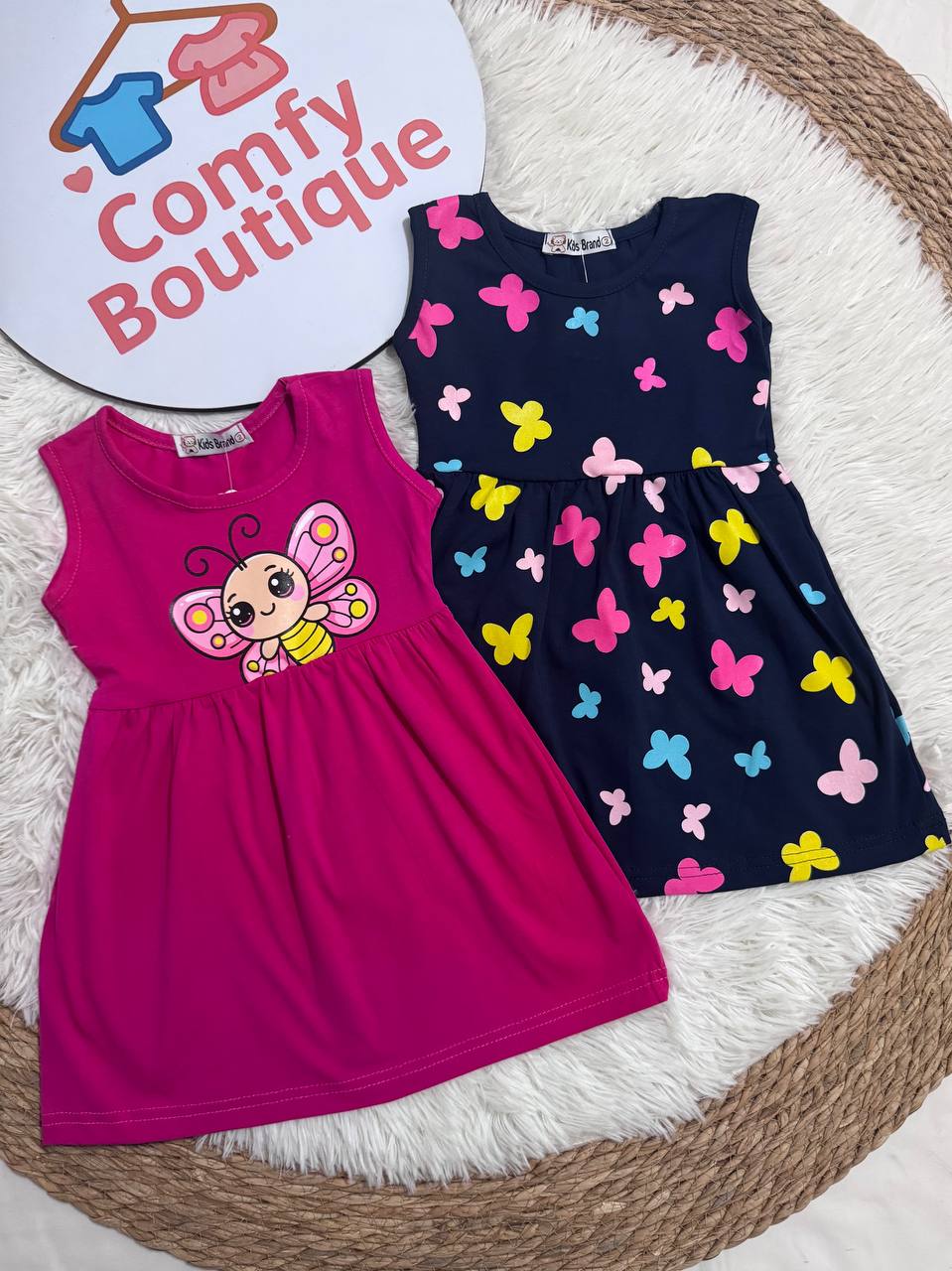 Girls Sleeveless Cotton Summer Dress – Butterfly & Floral Print | Soft & Comfortable