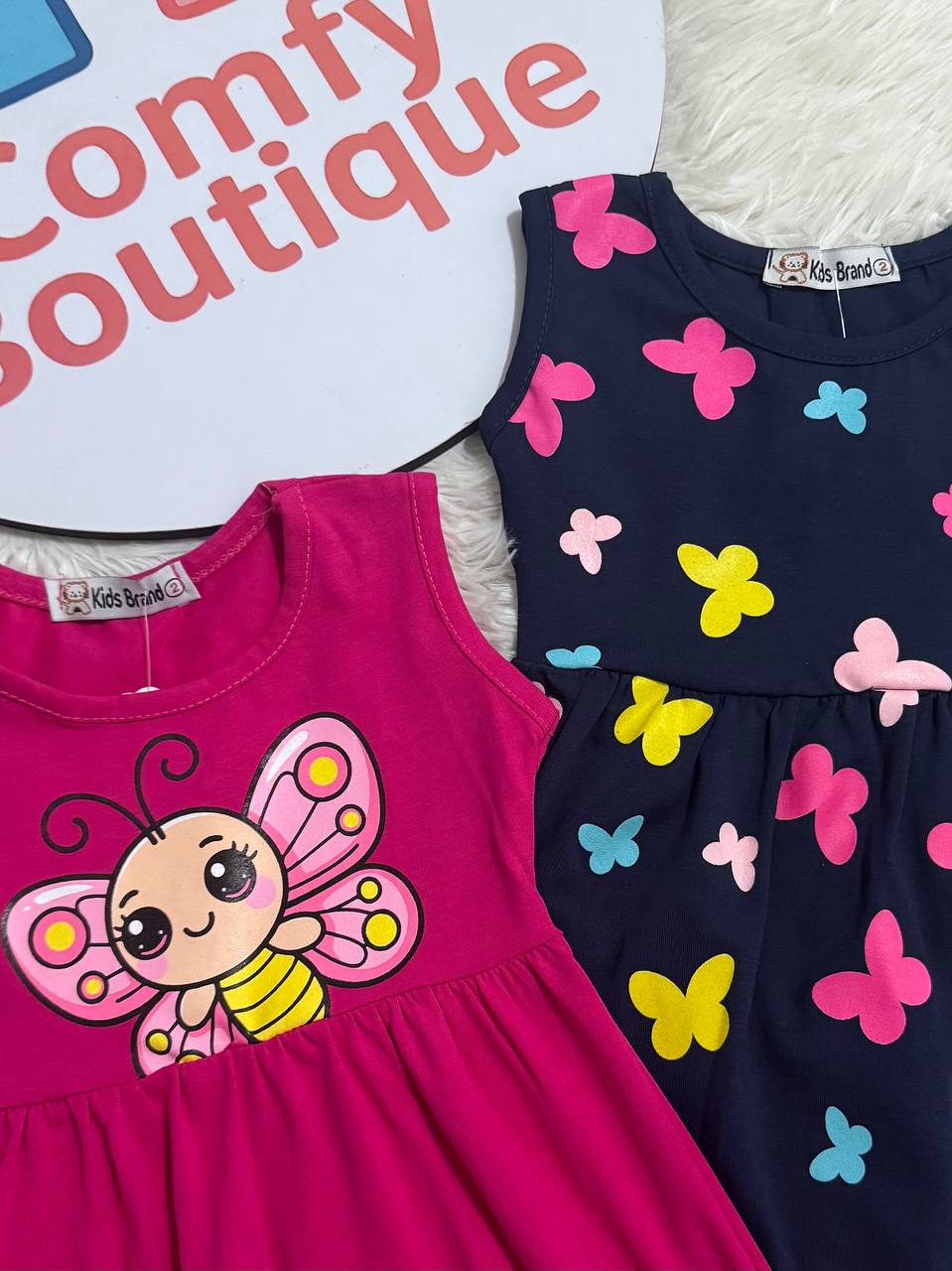 Girls Sleeveless Cotton Summer Dress – Butterfly & Floral Print | Soft & Comfortable